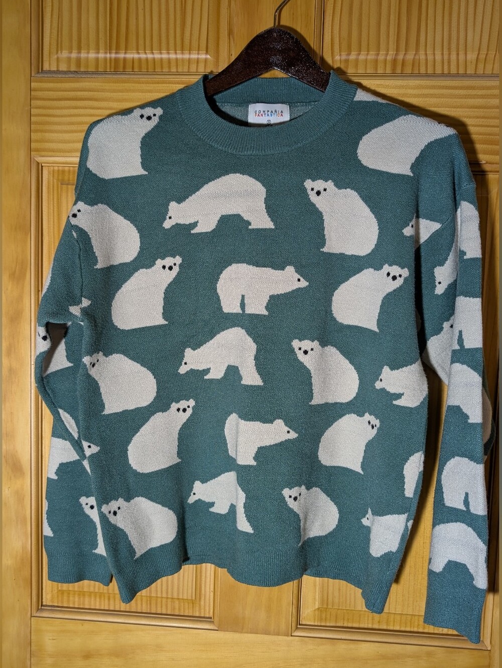Compania Fantistica Dark Teal Polar Bear Pattern Crewneck Sweater